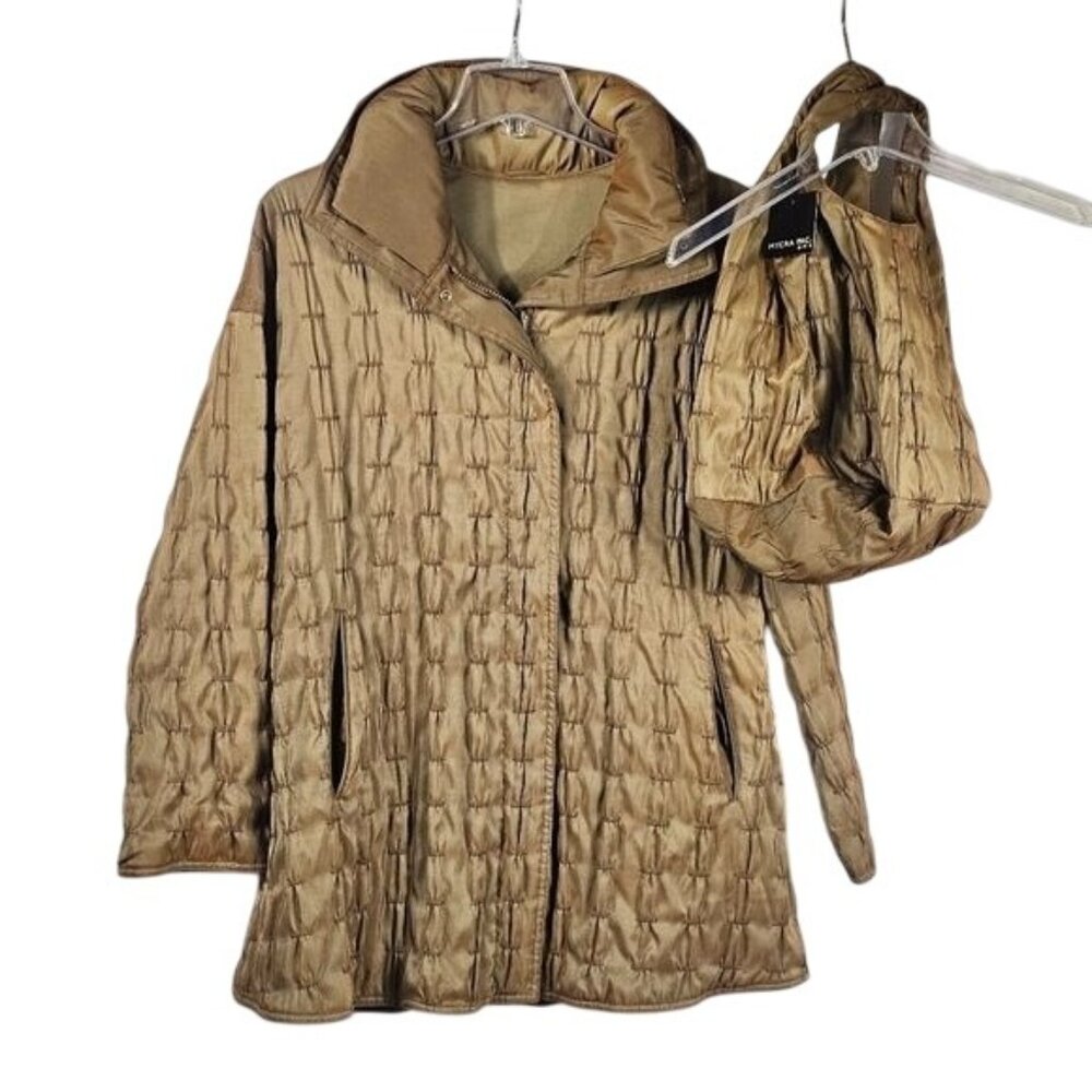 Mycra Pac Quilted Reversible Rain Coat 8 Bronze Shimmer Packable‎ Hood with Bag